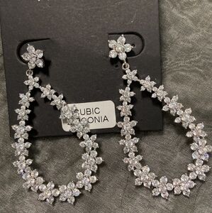 Davids Bridal Dazzling Silver Floral Drop Earrings